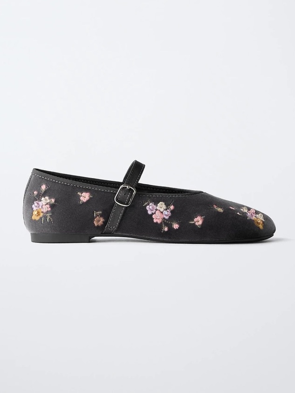 NWT Zara Kids Girls Velvet FLORAL EMBROIDERED BALLET FLATS Shoes Size 4 - Picture 3 of 14